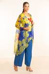 Shop_Garo_Blue Jacket- Organza Floral Top Asymmetric With Flared Pant Set  _Online_at_Aza_Fashions