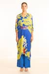 Garo_Blue Kaftan- Chiffon Floral V Neck Pattern And Pant Set _Online_at_Aza_Fashions