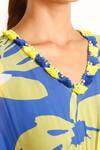 Garo_Blue Kaftan- Chiffon Floral V Neck Pattern And Pant Set _at_Aza_Fashions