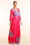 Garo_Pink Dola Silk Floral V Neck Pattern Draped Jumpsuit _Online_at_Aza_Fashions