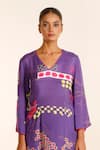 Buy_Garo_Purple Kurta- Silk Muslin Geometric V Neck Pattern And Flared Pant Set _Online_at_Aza_Fashions