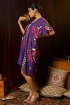 Buy_Garo_Purple Floral V Neck Abstract Pattern Draped Dress _Online_at_Aza_Fashions