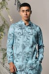 Project Bandi_Blue Linen Satin Printed Palm Palermo Kurta Set  _Online_at_Aza_Fashions