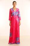 Buy_Garo_Pink Dola Silk Floral V Neck Pattern Draped Jumpsuit _at_Aza_Fashions