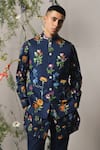 Buy_Project Bandi_Blue Cotton Satin Printed Floral Foire Bundi  _at_Aza_Fashions