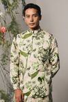 Buy_Project Bandi_Green Linen, Satin Bloom Print Olive Bundi_at_Aza_Fashions