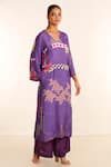 Buy_Garo_Purple Kurta- Silk Muslin Geometric V Neck Pattern And Flared Pant Set _at_Aza_Fashions