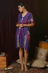 Shop_Garo_Purple Floral V Neck Abstract Pattern Draped Dress _at_Aza_Fashions