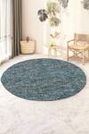 Buy_Kaleen India_Blue 100% Wool Handwoven Checkered Pattern Torquoise Round Rug_at_Aza_Fashions