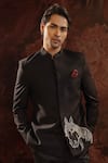 Darshika Menswear_Black Suiting Placement Embroidery Horse Motif Bandhgala With Trouser _Online_at_Aza_Fashions