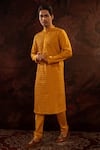 Buy_Darshika Menswear_Yellow Cotton Silk Pintuck Pattern Kurta With Churidar _at_Aza_Fashions