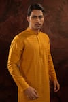 Darshika Menswear_Yellow Cotton Silk Pintuck Pattern Kurta With Churidar _Online_at_Aza_Fashions