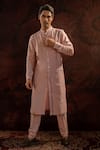 Shop_Darshika Menswear_Purple Cotton Silk Pintuck Pattern Kurta With Pant _at_Aza_Fashions