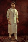 Buy_Darshika Menswear_Off White Cotton Silk Embroidered Placket Geometric Kurta With Churidar _at_Aza_Fashions