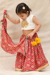 Shop_APRICOTKIDS_Red Chinon Patola Pattern Lehenga Set  _at_Aza_Fashions