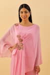 Label Nitisha_Pink Georgette Applique Encrusted Flora Round Beads Tunic Kurta With Pant _Online_at_Aza_Fashions