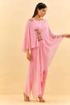 Shop_Label Nitisha_Pink Georgette Applique Encrusted Flora Round Beads Tunic Kurta With Pant _Online_at_Aza_Fashions