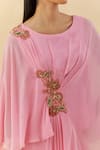 Label Nitisha_Pink Georgette Applique Encrusted Flora Round Beads Tunic Kurta With Pant _at_Aza_Fashions