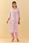 Shop_Label Nitisha_Purple Chanderi Embroidery Sequin Bloom Round Kurta Pant Set _at_Aza_Fashions