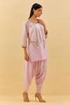 Shop_Label Nitisha_Purple Raw Silk Embroidery Cut Dana Round Floral Jacket Kurta With Dhoti Pant _Online_at_Aza_Fashions