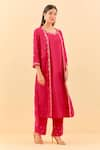 Buy_Label Nitisha_Pink Chanderi Cotton Embroidery Sequin Round Blossom Jacket Kurta With Pant _at_Aza_Fashions