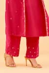 Label Nitisha_Pink Chanderi Cotton Embroidery Sequin Round Blossom Jacket Kurta With Pant _Online_at_Aza_Fashions