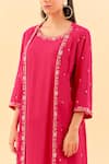 Buy_Label Nitisha_Pink Chanderi Cotton Embroidery Sequin Round Blossom Jacket Kurta With Pant _Online_at_Aza_Fashions