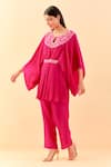 Buy_Label Nitisha_Pink Satin Georgette Embroidery Sequin Petunia Bloom Tunic Kurta With Pant _at_Aza_Fashions