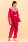 Buy_Label Nitisha_Pink Satin Georgette Embroidery Sequin Petunia Bloom Tunic Kurta With Pant _Online_at_Aza_Fashions