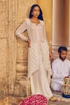 Buy_Amitabh Malhotra_Ivory Georgette Embroidery Luneville Notched Kurta Sharara Set  _at_Aza_Fashions