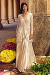 Buy_Amitabh Malhotra_Ivory Georgette Embellished Mirror Mandarin Collar Kurta Flared Skirt Set _Online_at_Aza_Fashions