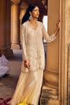 Shop_Amitabh Malhotra_Ivory Georgette Embellished Mirror Mandarin Collar Kurta Flared Skirt Set _Online_at_Aza_Fashions