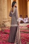 Amitabh Malhotra_Grey Georgette Embellished Mirror V Stripe Kurta Gathered Skirt Set _Online_at_Aza_Fashions