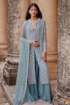 Buy_Amitabh Malhotra_Green Georgette Embroidery Luneville Stripe Embellished Kurta Sharara Set _at_Aza_Fashions