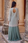 Amitabh Malhotra_Green Georgette Embellished Cutdana Round Checkered Kurta Skirt Set _Online_at_Aza_Fashions