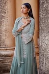 Amitabh Malhotra_Green Georgette Embellished Cutdana Round Checkered Kurta Skirt Set _at_Aza_Fashions