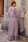 Amitabh Malhotra_Purple Georgette Embellished Sequin Leaf Neck Kurta Skirt Set _Online_at_Aza_Fashions