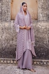 Shop_Amitabh Malhotra_Purple Georgette Embellished Sequin Leaf Neck Kurta Skirt Set _at_Aza_Fashions