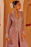 Shop_Amitabh Malhotra_Purple Georgette Embroidered And Embellished Sequin V Kurta Sharara Set  _at_Aza_Fashions