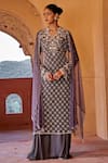 Buy_Amitabh Malhotra_Grey Georgette Embroidered And Embellished Pearl Kurta Sharara Set  _at_Aza_Fashions