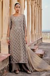 Buy_Amitabh Malhotra_Green Georgette Embroidered And Embellished 3d Floral Boat Neck Kurta Sharara Set _at_Aza_Fashions