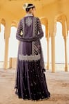 Amitabh Malhotra_Blue Georgette Embroidered And Embellished Floral Bead Kurta Skirt Set _Online_at_Aza_Fashions