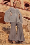 Buy_Amitabh Malhotra_Grey Georgette Embroidered And Embellished Mughal Jacket & Pant Set  _Online_at_Aza_Fashions