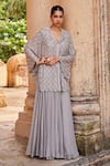 Shop_Amitabh Malhotra_Grey Georgette Embroidered And Embellished Zari Jacket & Pant Set  _Online_at_Aza_Fashions