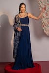 Buy_Redpine Designs_Blue Anarkali Viscose Muslin Silk Printed Floral Round Tiered With Dupatta _at_Aza_Fashions