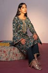 Buy_Redpine Designs_Green Kurta Viscose Raw Silk Printed Floral Round Blossom With Pant _at_Aza_Fashions