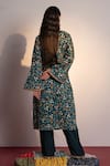 Shop_Redpine Designs_Green Kurta Viscose Raw Silk Printed Floral Round Blossom With Pant _at_Aza_Fashions