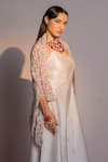 Redpine Designs_Ivory Jumpsuit Viscose Modal Satin Printed Floral Cape Blossom Jaal With _Online_at_Aza_Fashions