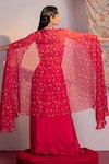 Shop_Redpine Designs_Pink Cape And Blouse Viscose Organza Printed Floral Cape Blossom Skirt Set _at_Aza_Fashions