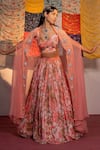 Buy_Redpine Designs_Coral Lehenga And Blouse Viscose Raw Silk Printed Cape Blossom Set _at_Aza_Fashions